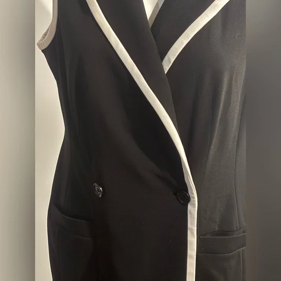 Calvin Klein Black Midi Dress with White Trim - Picture 2 of 8